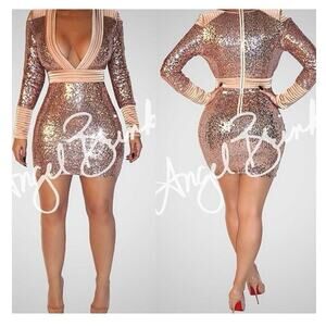 Angel Brinks Bistro Chic Rose Gold Sequin Mini Dress Women’s size M